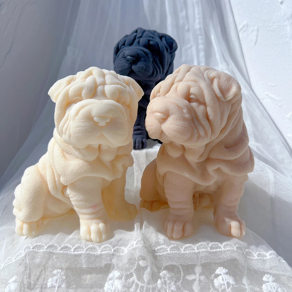 Shar Pei Dog Puppy Candle Mold Animal Puppies Soy Wax Silicone Mould Dog Lover Home Decor