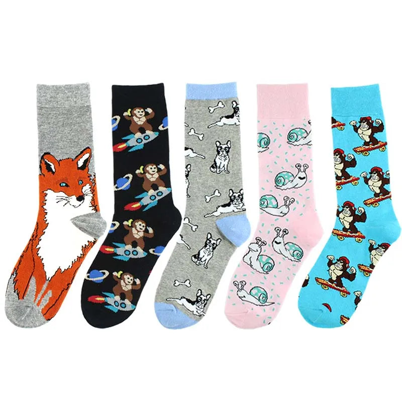 Custom logo Socks Animals Snail Monkey fox Design Cotton Crew Socks Women Fashion Funny Colorful Cute Socks Women