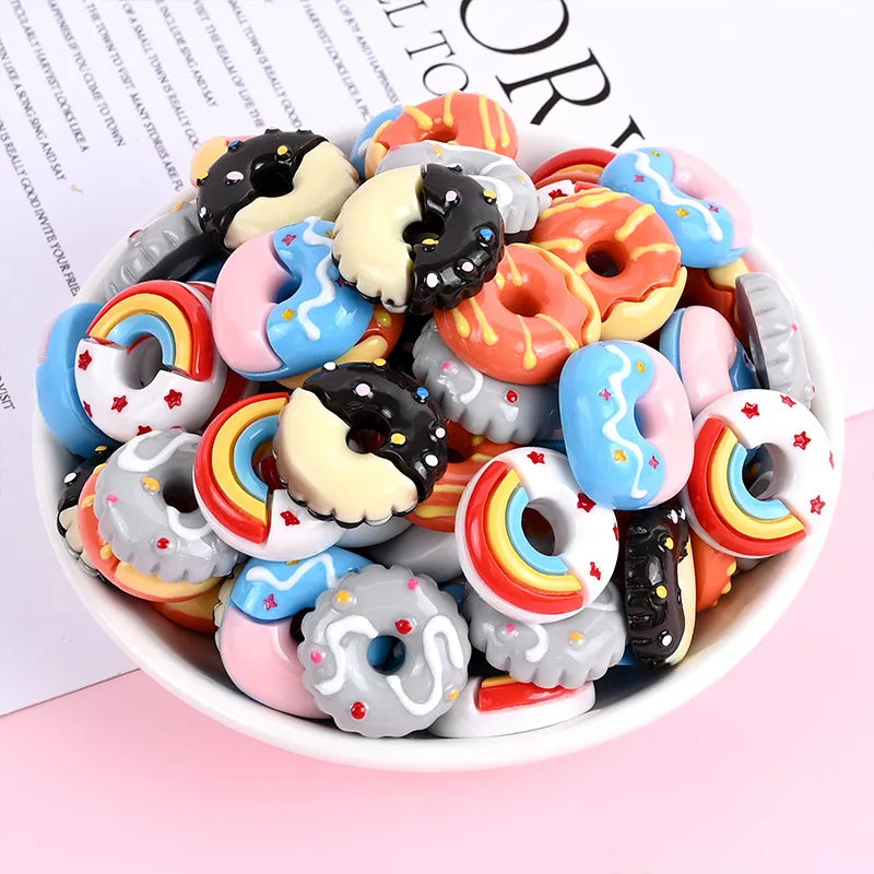Mini Donut Sweet Food Flatback Resin Charms Cabochon for Slime Kid DIY Mobile Phone Hairclip Keychain Accessary Decoration Craft