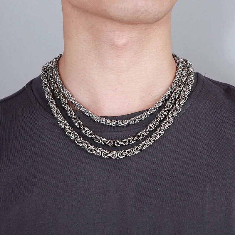 KALEN 4/7/8mm Round Byzantine Chain Necklace Titanium Stainless Steel Jewelry Cadena Bizantina