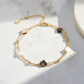 RINNTIN GMB66 High Quality 14K Gold Plated Four Leaf Clover Shell Pearl Bracelet 925 Sterling Silver Double-layer Bracelets