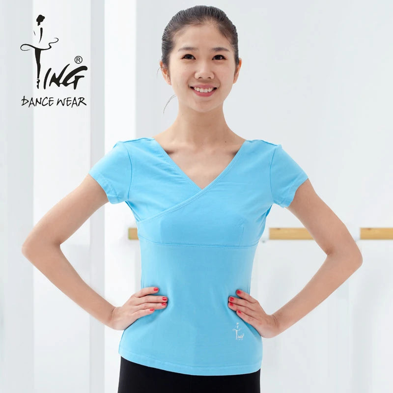 Chen Ting Chest Cross Fashion Casual Short-sleeved V-neck Dance Blouse Women Pure Cotton