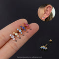 20g Stainless Steel Classic Tri Color Blue Pink Aquamarine AB Crystal CZ Stud Earrings Cartilage Helix Tragus Conch Auricle