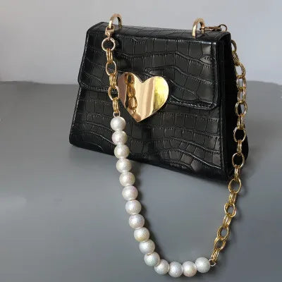 Meetee B-C098 New Fashion White Pearl Bag Alloy Mixed Pearl Chain Single Shoulder HandbagAcrylic Short Chain