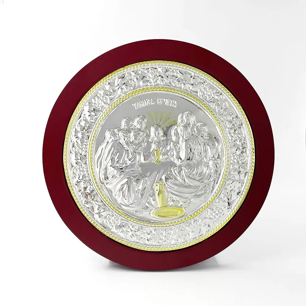 HT the Last Supper Icon Holy Communion Handmade Greek Orthodox Silver Plated Icon Byzantine Art Wood Religious Icon Home Decor