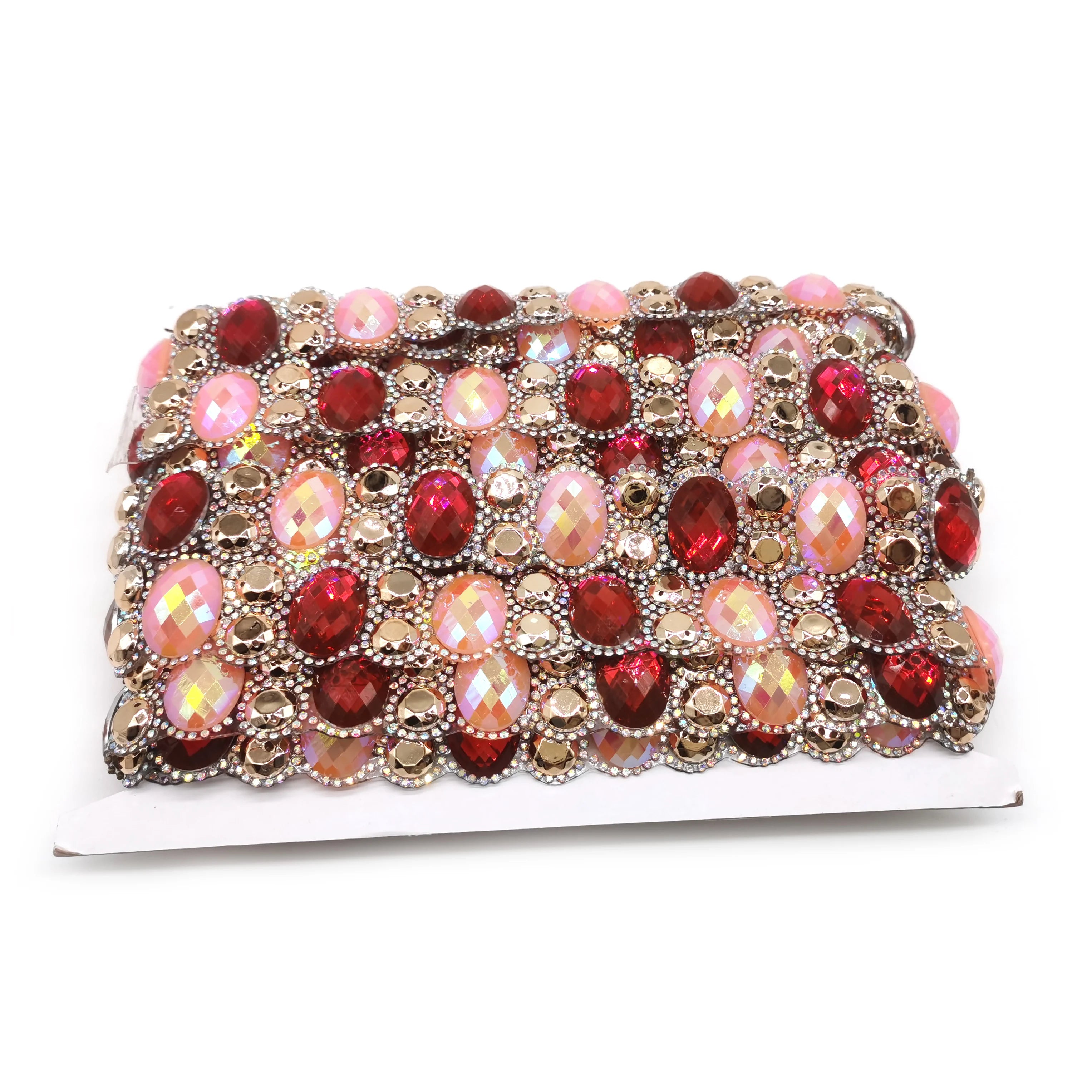 Custom Color Iron-On Rhinestone Trim Fancy Designs Resin Rhinestone Chain for Carnival Costume Decoration