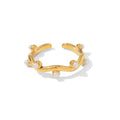 18K Gold Plated Stainless Steel Irregular Water Wave White Pearl Leaf Branch  Stacking Rings