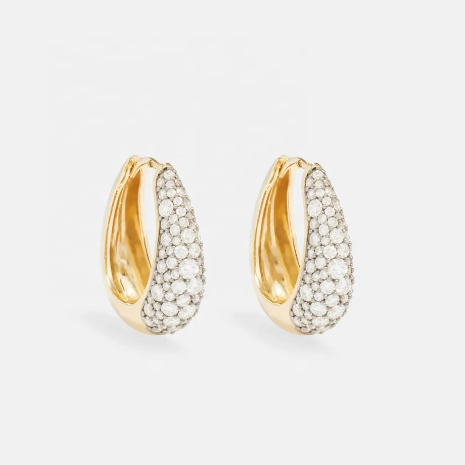 LOZRUNVE 925 Sterling Silver Fashion Pave Diamond Large Chunky Dome Oval Hoop Earring 18k Gold Jewelry