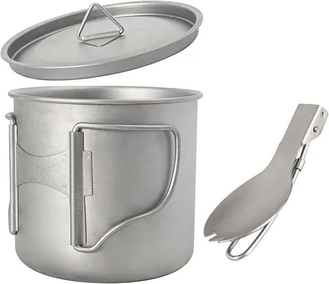 Portable Lightweight Titanium Camping Pot Cup Lid Collapsible Handle 220ml-750ml Capacity for Outdoor Camping Hiking Backpacking