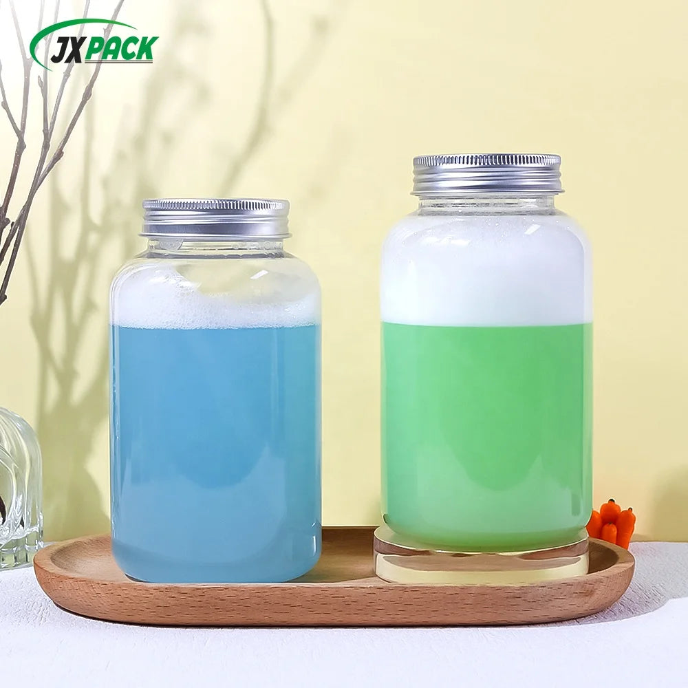 Wholesale 500ML Transparent Pet Plastic Milk Tea Bottle with Silver Aluminum Cap for Boba Tea and Candy