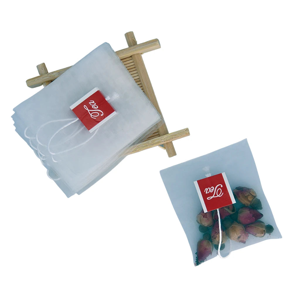 100pcs Disposable Transparent Nylon Tea Bags Strings Heat Sealing Filter for Effective Brewing Packaging Printing Gift Ideas