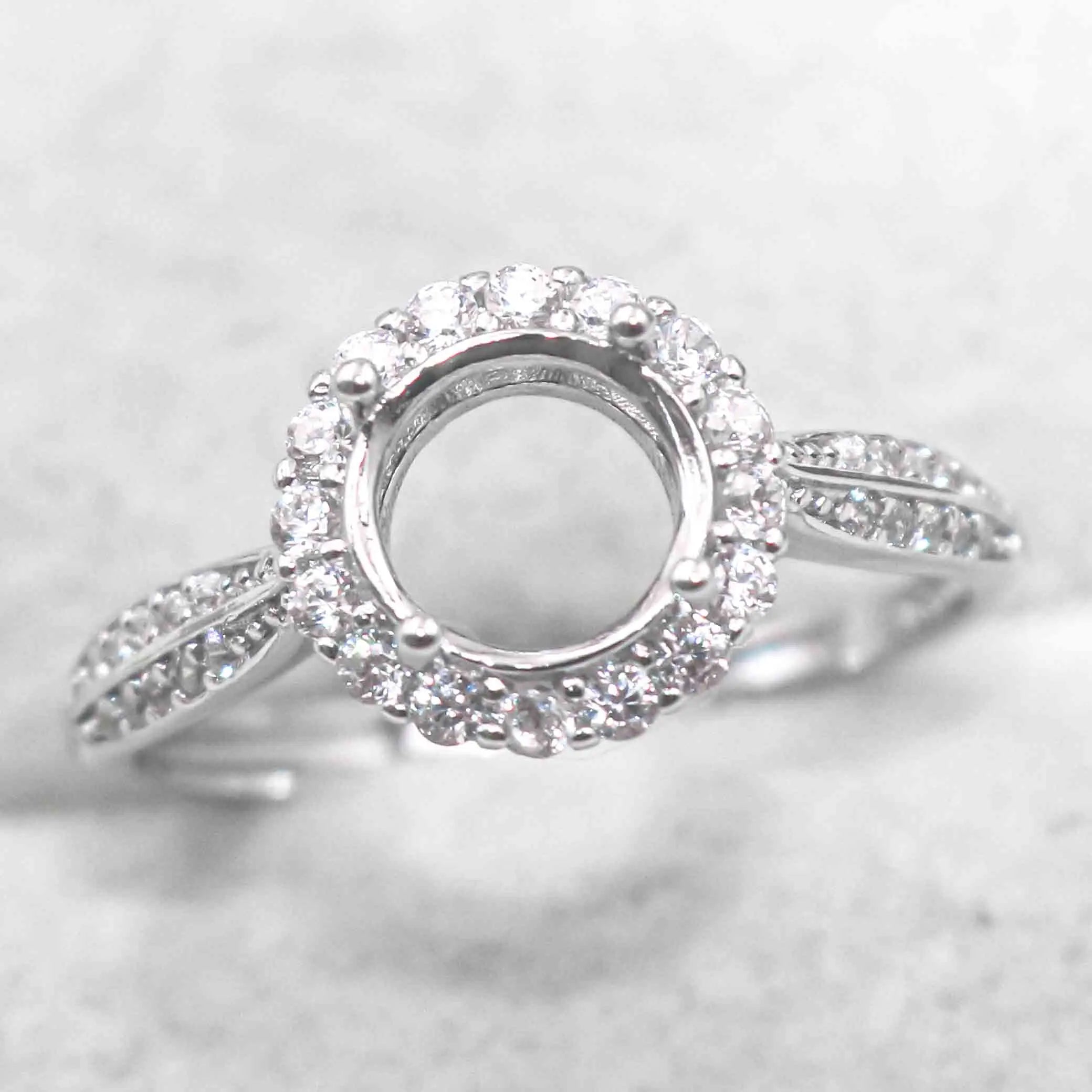 Semi Mount 3mm-15mm Sterling Silver Ring Frame Empty Blank Support Claws Setting S925 Base Without Center Stone for Inlay DIY
