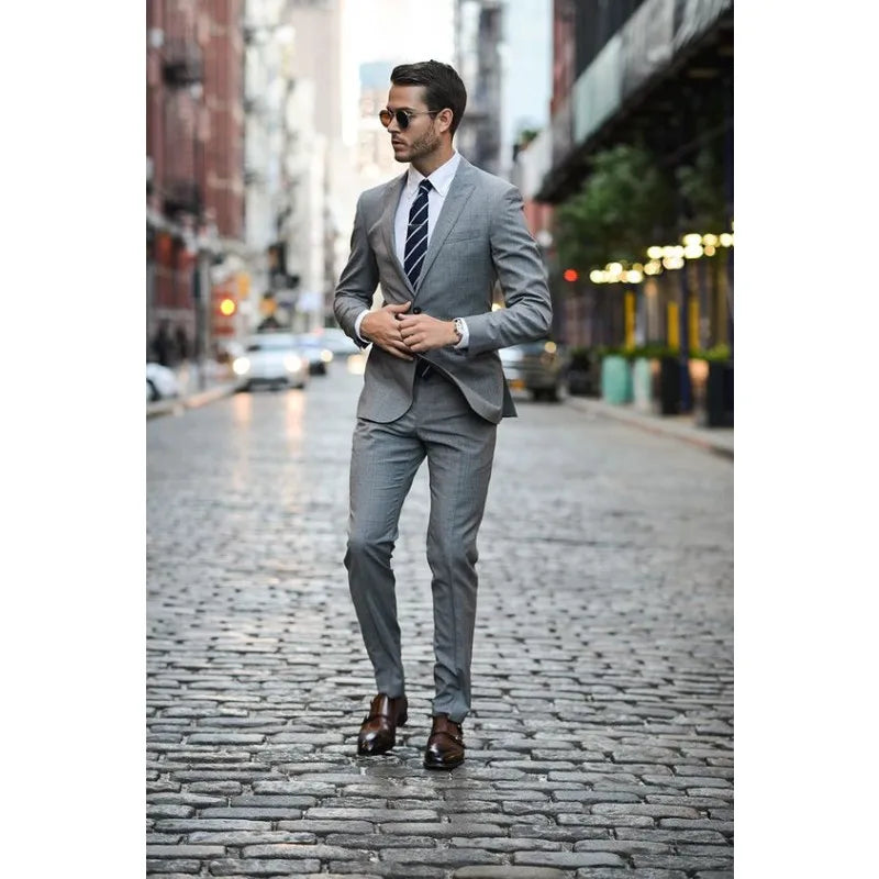 Latest Designs 2025 Custom Made Casual Grey Men Suits Casual Slim Fit Tuxedo 2 Pieces Winter Blazers for Men Jacket With Pants