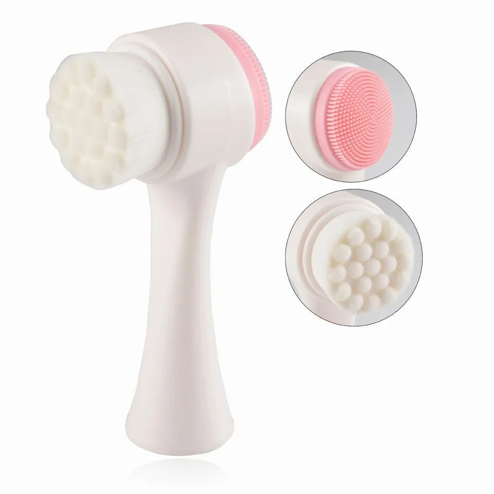 Private Label 3D Double-side Manual Soft Silicone Cleaning Face Brush Facial Cleansing Brush