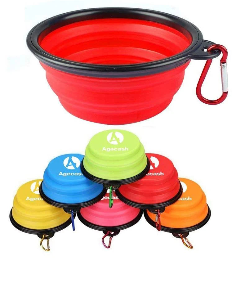 Plastic Collapsible Folding Foldable Pet Bowl With Carabiner Clip Colorful Soft Pet Food Travel Bowl For Camping