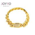 Factory Hot Selling Trendy 18k Gold Plating Rhinestone Hip Hop Stainless Steel 14mm Cuban Chain Children's Anniversary Bracelet
