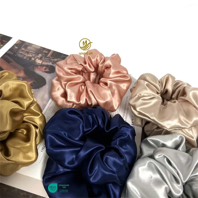 6CM 16 19 22mm Mulberry Silk Scrunchies Hair Ties Pure Stain Pack Oversized Mulberry 100% Silk Hair Scrunchies Silk Scrunchie