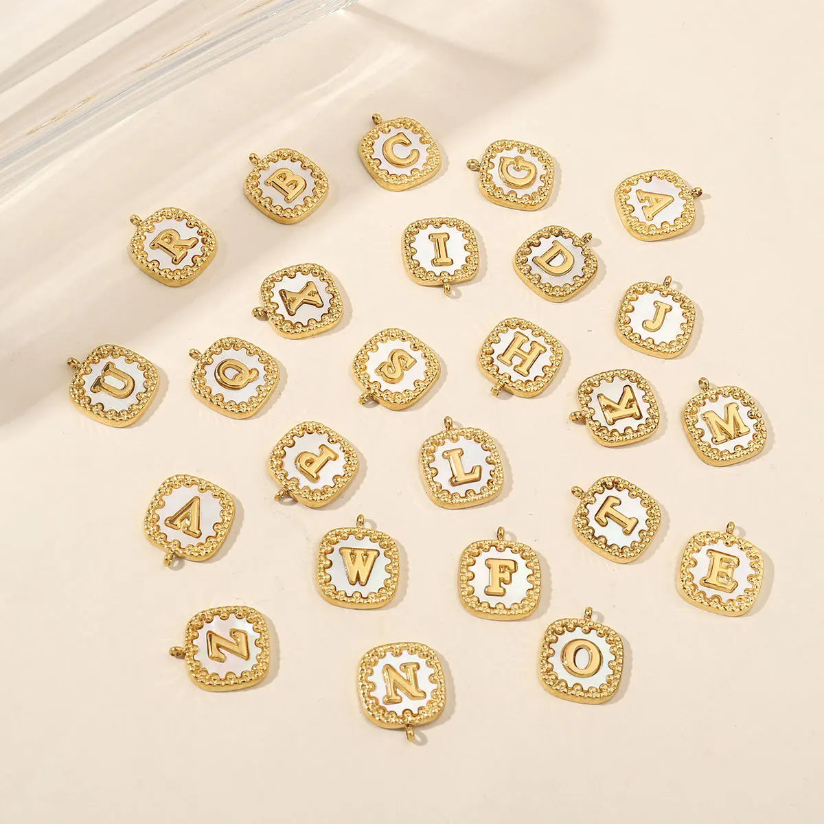 Beimai OEM Necklace Accessories Gold Plated Stainless Steel Letter Shell Jewelry Accessories Charms For Jewelry Making