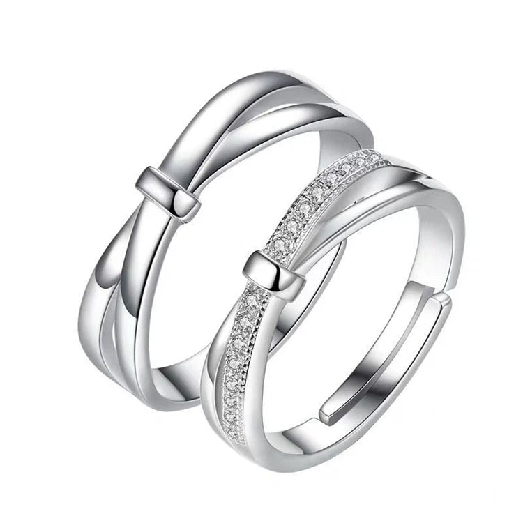 Fashion Real Silver Plated Adjustable Engagement Wedding Couple Zircon Rings Jewelry for Lovers