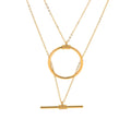 New Arrival Stainless Steel Ring bar 18K Gold Plated  Two Layer  Necklace for Women Girls