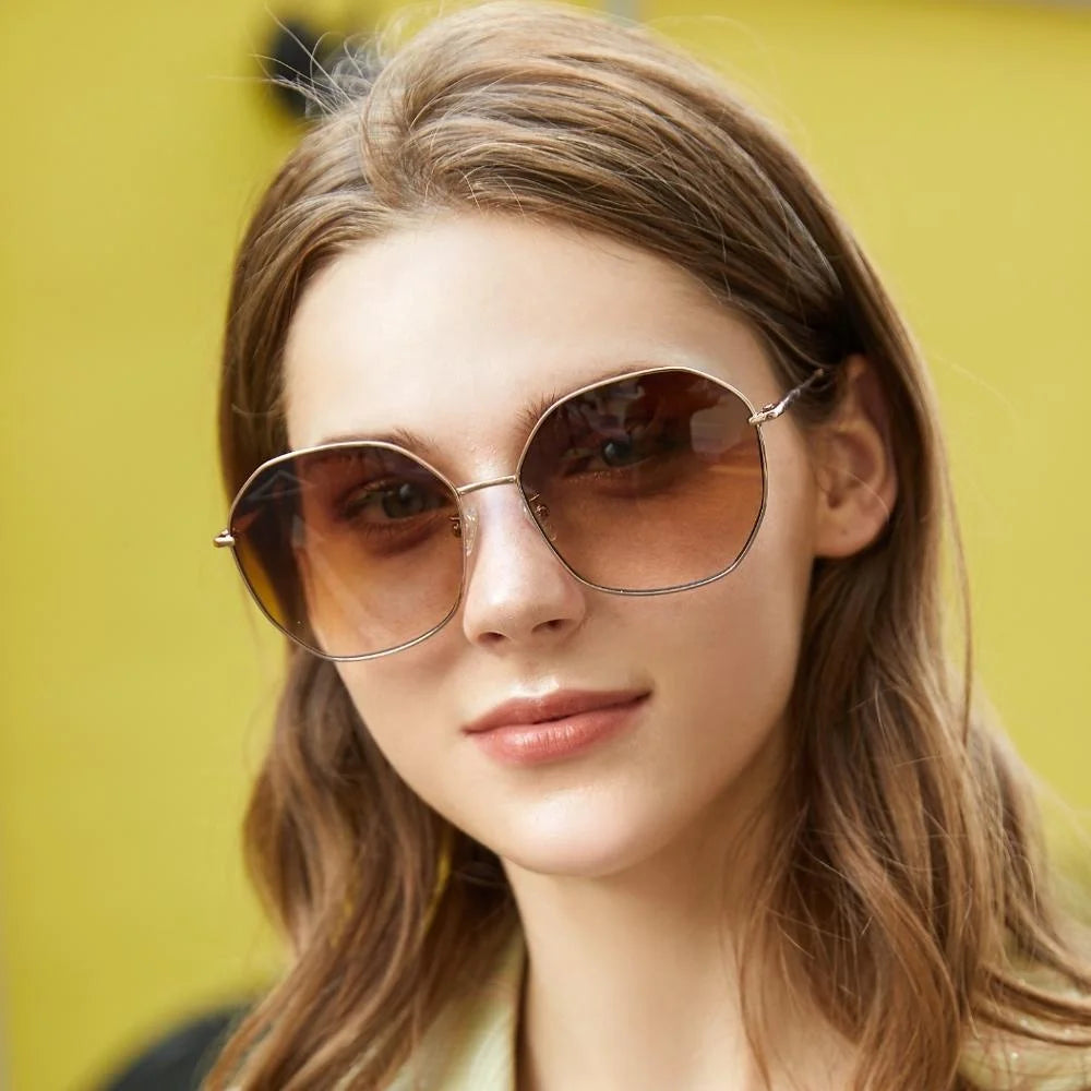 Trendy Women's Metal PC UV400 Gradient Lenses Sunglasses Solid Color Eye Glass Frames Big Size Fashionable MegaBDM