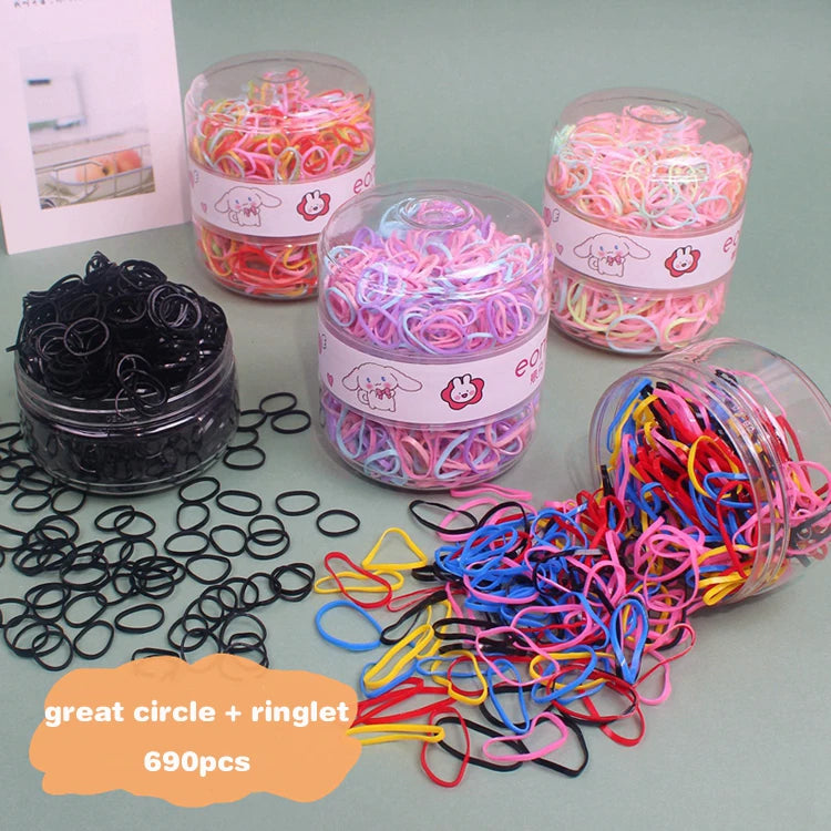 690pcs Per Box Big and Small Color Rubber Band for Children Hair Ties Girls High Elastic Hair Accessories Hair Bands Wholesale