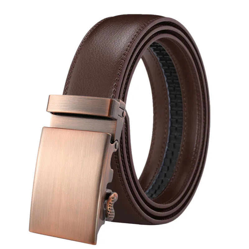 LQbelt Factory Men's Genuine Leather Belt Male Cowhide Automatic Buckle Belts Leather Man Ratchet Wholesale Stock