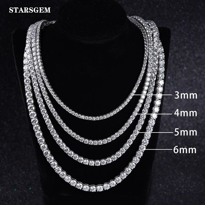 3mm 4mm 5MM Wholesale Price Starsgem DEF VVS Round Brilliant Cut Moissanite Diamond Full Setting S925 Silver Tennis Necklace