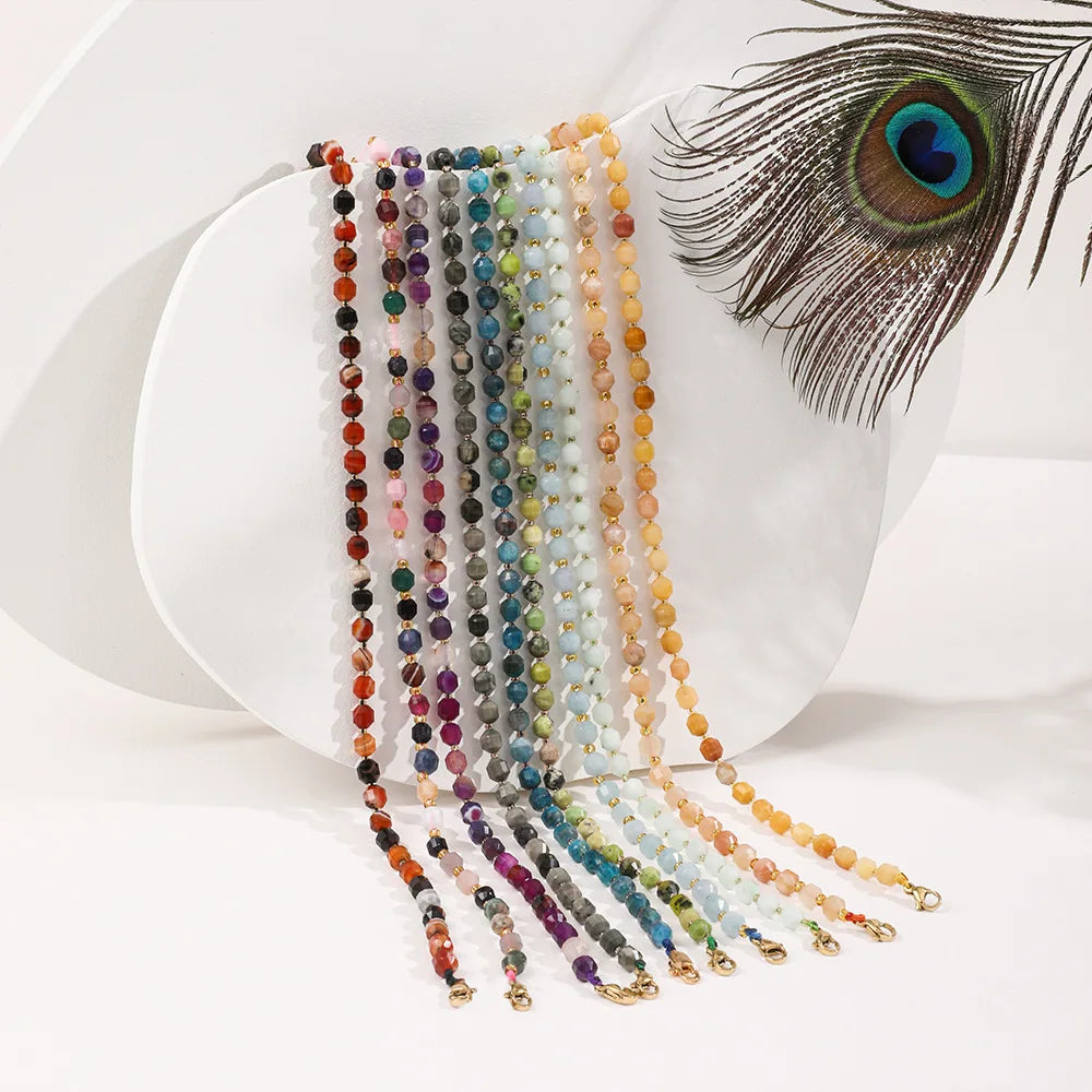Vintage Design 6mm Faced Crystal Agate Colorful Bead Necklace for Women Fashion Jewelry
