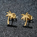 Trendy Non Tarnish 18K Gold Silver Plated Stainless Steel Women Girls Small Coconut Palm Tree Stud Earrings Jewelry