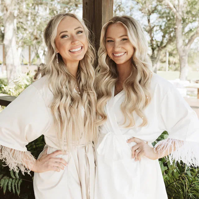 FUNG 6022 Personalized Ladies Bridal Wedding Robes for Bride Bridesmaids Party Robes With Feather Pajamas