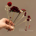 Vintage Rose Flower Tassel Hair Sticks Hairwear for Women Flower Black Red Hairpins Hair Chopsticks Disk Hairsticks Jewelry