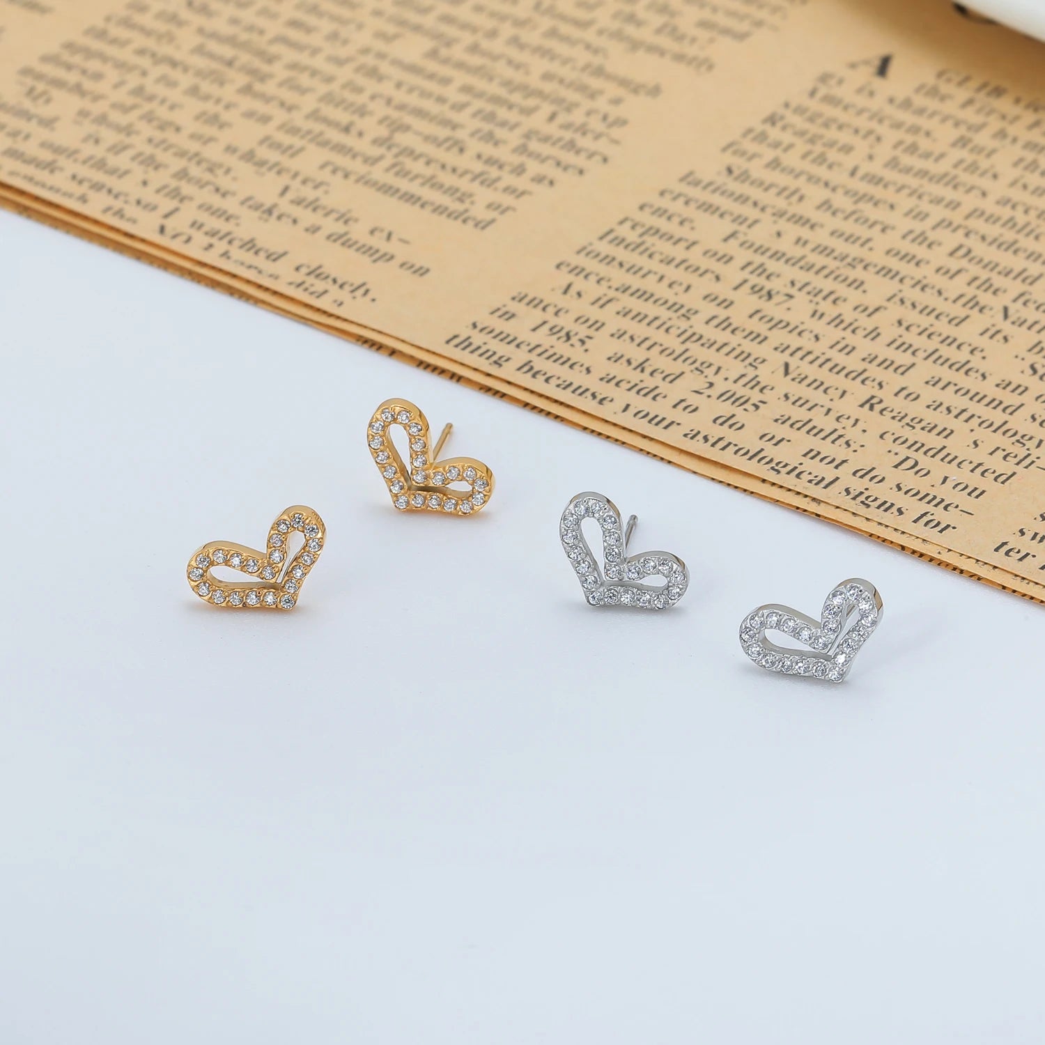 VIANRLA Stainless Steel CZ  Heart Cute Earrings No Fading Prevent Oxidation Prevent Allergies Simple Earring