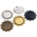 25mm Inner Size Multi-Colors Plated Flower Floral Brooch Pins Cameo Cabochon Blank Base Setting Charm Pendant Trays