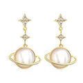 New Trendy 925 Sterling Silver Earrings Cubic Zirconia Star Saturn Pendant Earrings for Women Girls Jewelry Gift