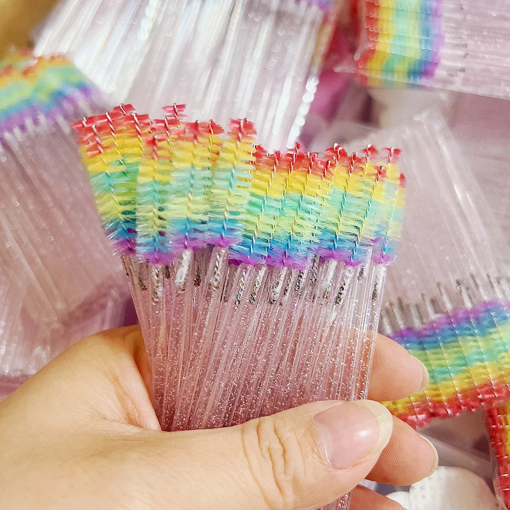 Wholesale Disposable Rainbow Glitter Mascara Brushes Eyelash Extension & Eyebrow Cosmetic Applicator Spoolies