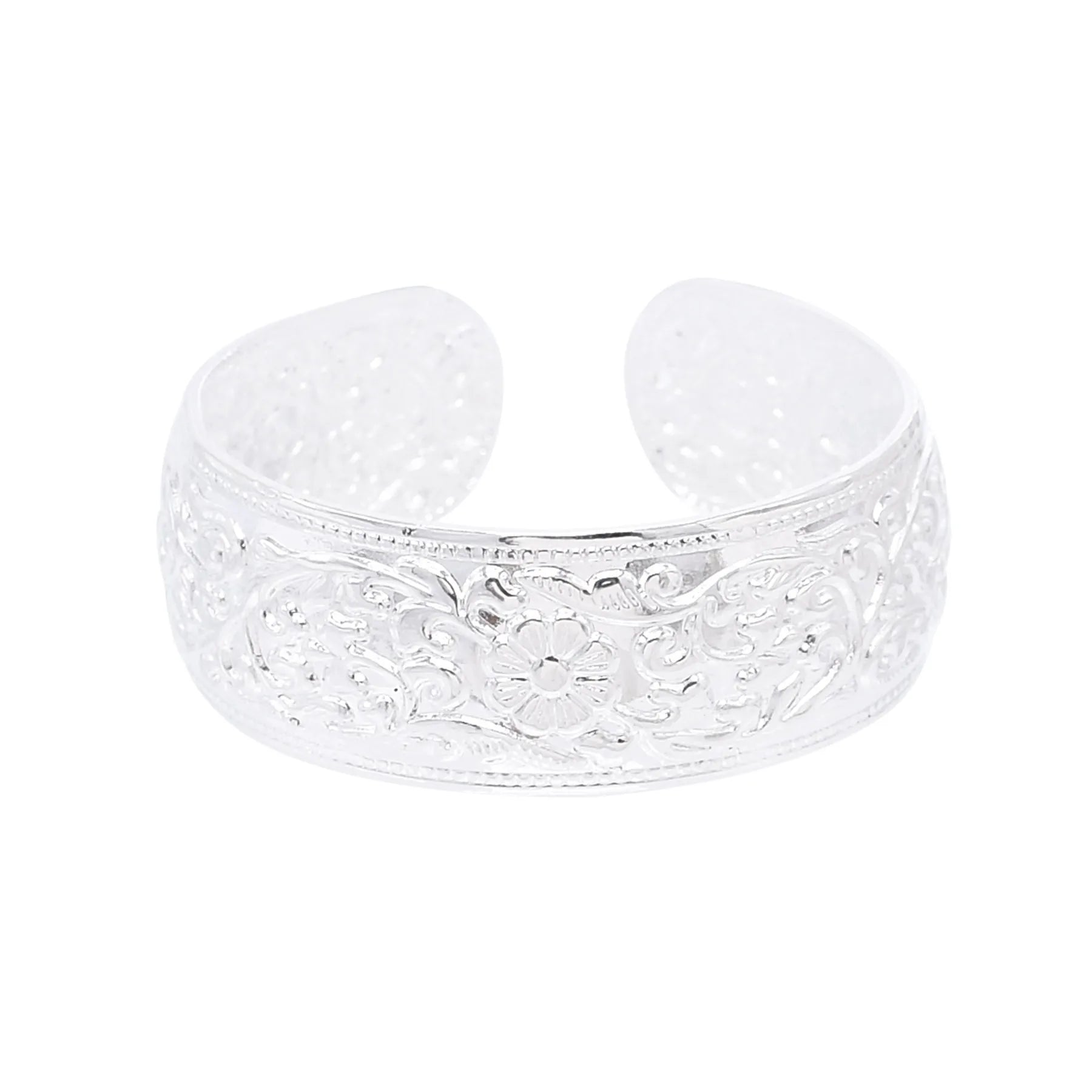 Silver Plated Metal Flower Bangle Bracelet Fashion Stripes Open Design Women Jewelry Accessory