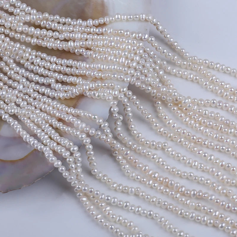 Natural White 3-3.5mm Potato Shape Freshwater Pearl Loose Strand for Jewelry Making