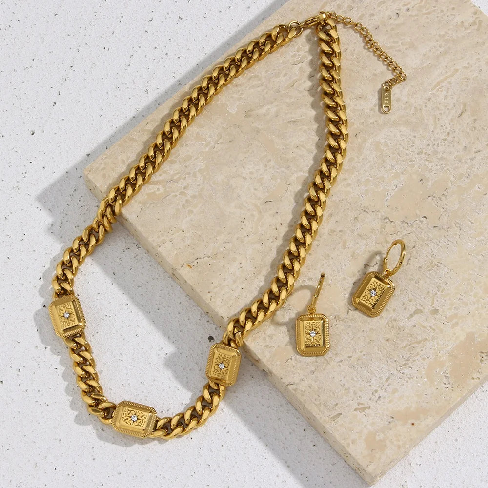 Dreamshow Zircon North Star Pendant Necklace Square Brand Pendant Necklace Pendant Hoop Earrings