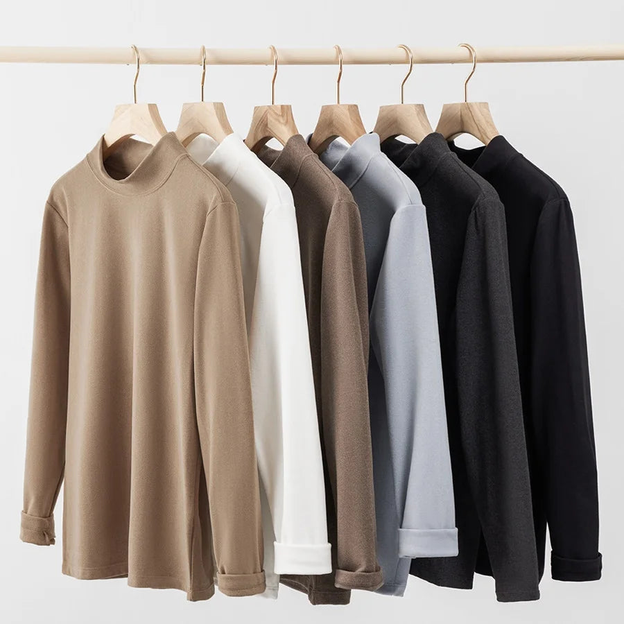 Custom LOGO OEM & ODM Polyester Spandex Men's Blank Half High Collar T-shirt Warm Casual Crew Neck Long Sleeve T Shirt for Men