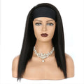 LONGFOR Band Wig Natural Black Brazilian Human Hair Long Length with Transparent No Lace Headband Band Wig