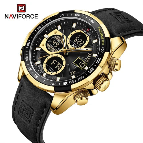 NAVIFORCE 9197 Black Genuine Leather Band Business Quartz Watches Men Wrist Luxury Couple Male Sport Luminous Montre Homme