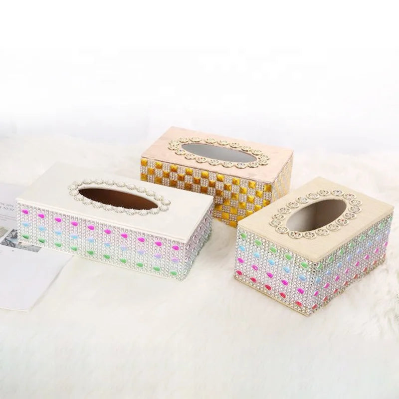 Luxury Home Rectangular Tissue Paper Napkin Box case Household Office Holder Storage Diamond Tissue Box