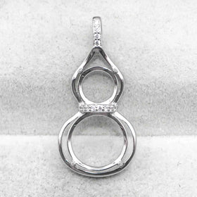 Sterling Silver 6mm+10mm Semi Mount Pendant Empty Frame Blank Support Setting S925 Base Hold Without Center Stone for DIY Inlay