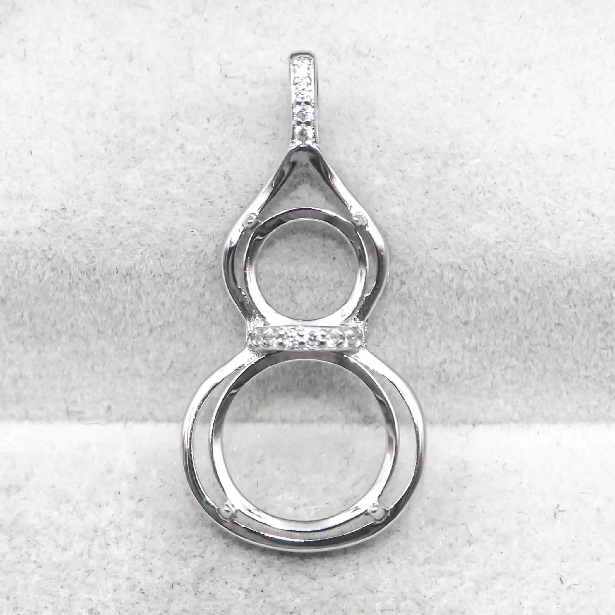 Sterling Silver 6mm+10mm Semi Mount Pendant Empty Frame Blank Support Setting S925 Base Hold Without Center Stone for DIY Inlay