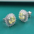 Snowflake Yellow Stone Stud Earrings Gift Jewelry Square CZ Cubic Zircon Earrings S925 Silver Flower Pave Zircon Stud Earrings
