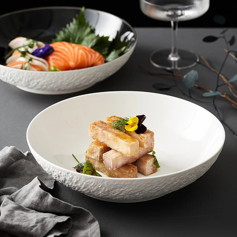Eco-Friendly 9.5 Inch Nordic Porcelain Plate Breakfast and Dinner Set Round Stone Ceramic Dish for Hotel and Restaurant Use