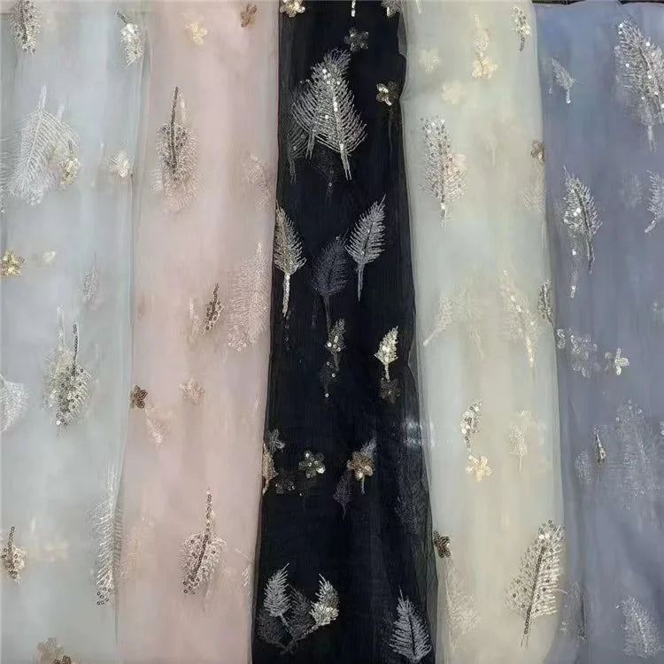 Reasonable Price Glittering Border Machine Lace Mesh Fabric