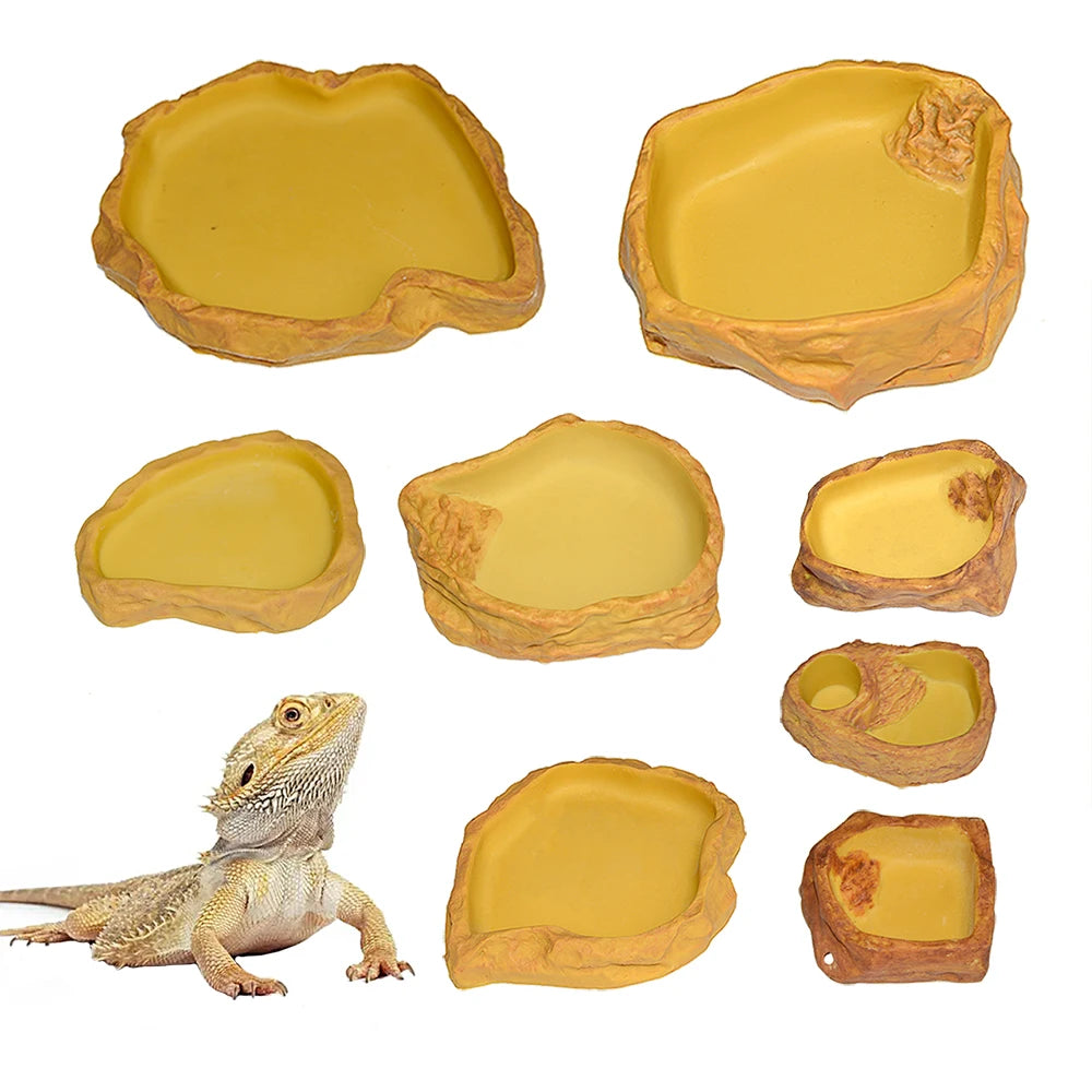 Reptile Water Dish Terrarium Resin Rock Water Bowl Pets Bowls and Feeders Turtle Reptile Food Water Feeding Bowl