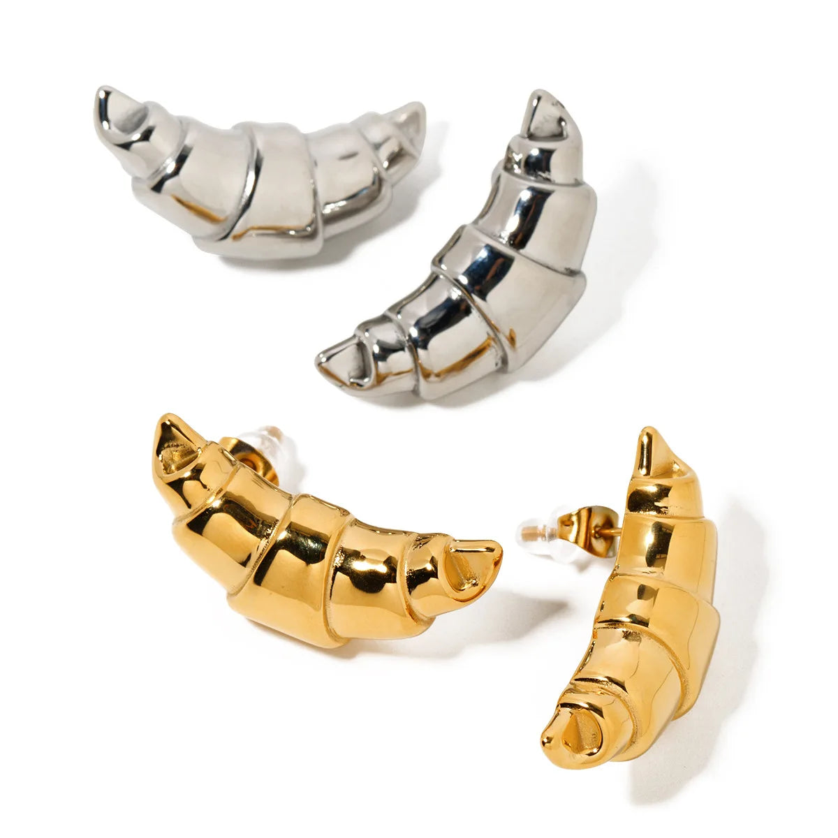 ERESI Fashion Earring Jewelry LowKey Luxury Chunky 18K PVD Gold Stainless Steel Texture Simple Horn Croissant Stud Earring Women